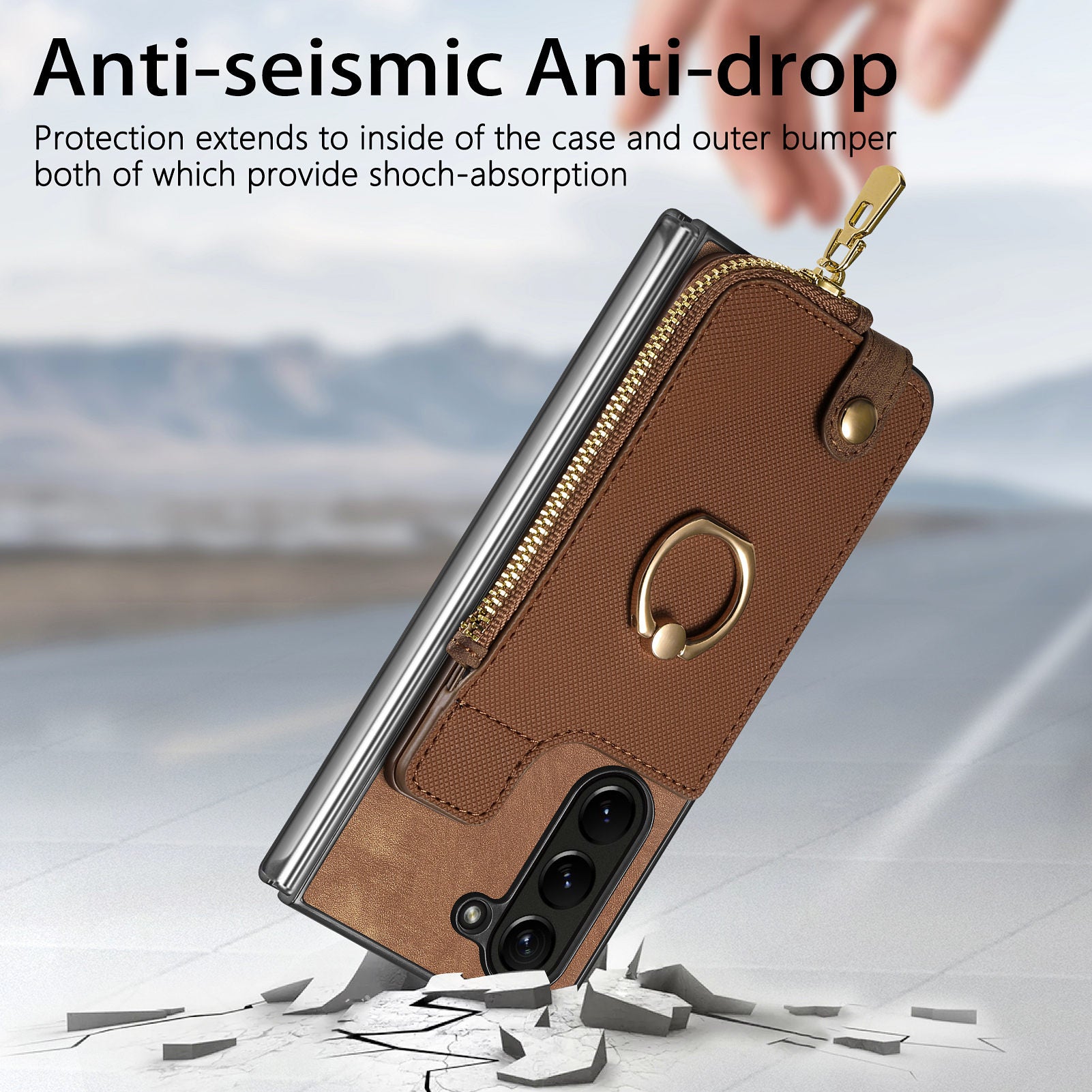 Retro Zipper Wallet Phone Case for Samsung Galaxy Z Fold5 5G PU PC Rotating Ring Kickstand Phone Shell Retro Zipper Wallet Phone Case for Samsung Galaxy Z Fold5 5G PU PC Rotating Ring Kickstand Phone Shell